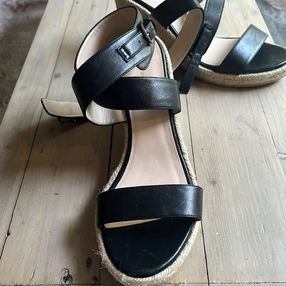 New Stuart Weitzman Lexia Leather Black  Espadrille Wedge Sandal Size 10 - Picture 7 of 12